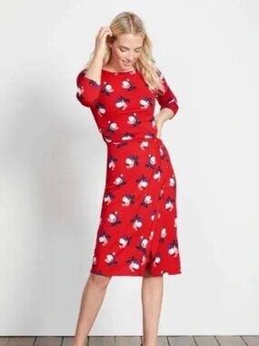 Boden Lottie Ruched Jersey Faux Wrap Floral Midi Dress 16 Long